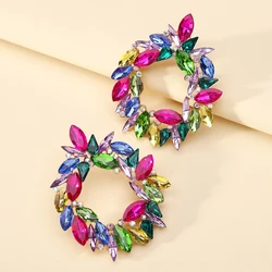 Bohemian Colorful Crystal Metal Hollow Big Dangle Earrings For Women Trend Luxury Particular Classic Party Jewelry Accessories