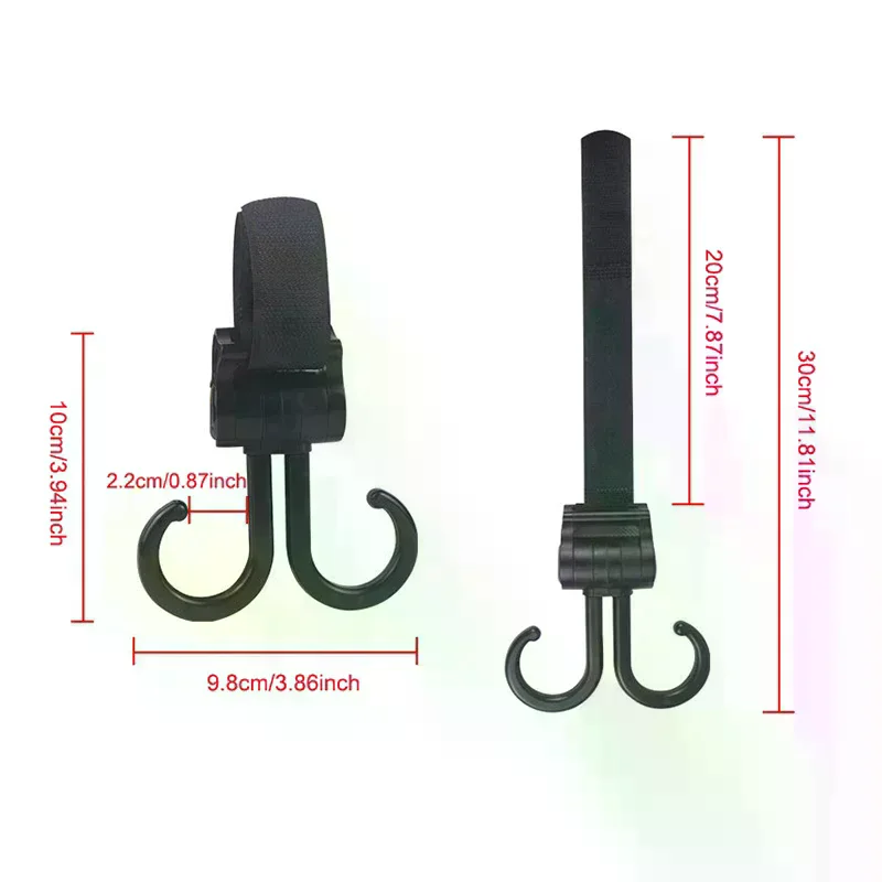 Double Hook Baby Stroller Hanger 360-degree Rotation Adjustment Cart Hook and Loop Fastener Stroller Accessories