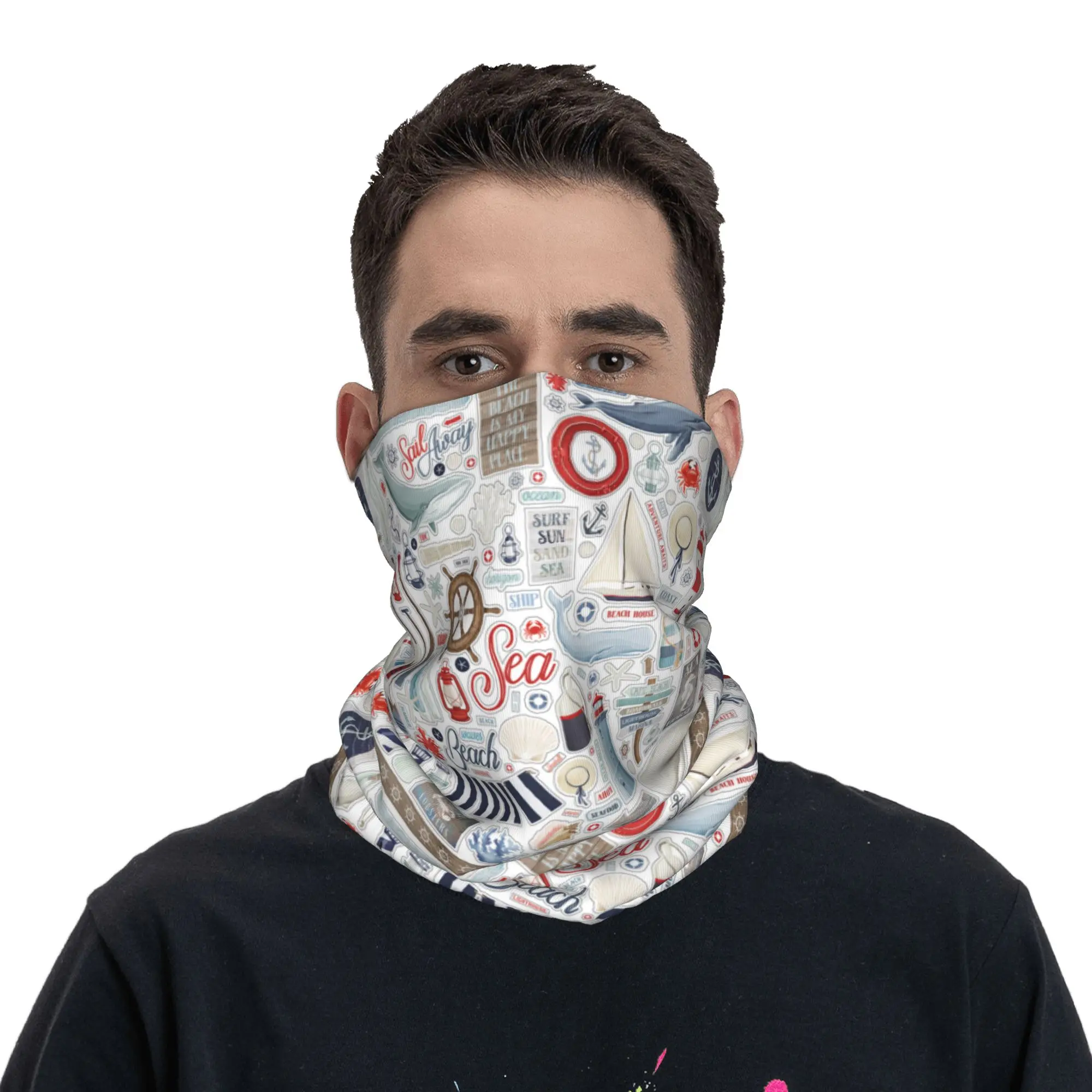 Preppy Nantucket Pattern Bandana Neck Gaiter Printed Mask Scarf Multi-use Headwear Running For Men Women Adult