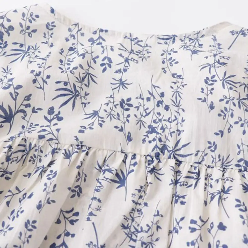 

Модная милая блузка с пышными рукавами, свободная блузка с цветочным принтом, повседневная рубашка в стиле ретро с цветочным принтом, топ весна-лето