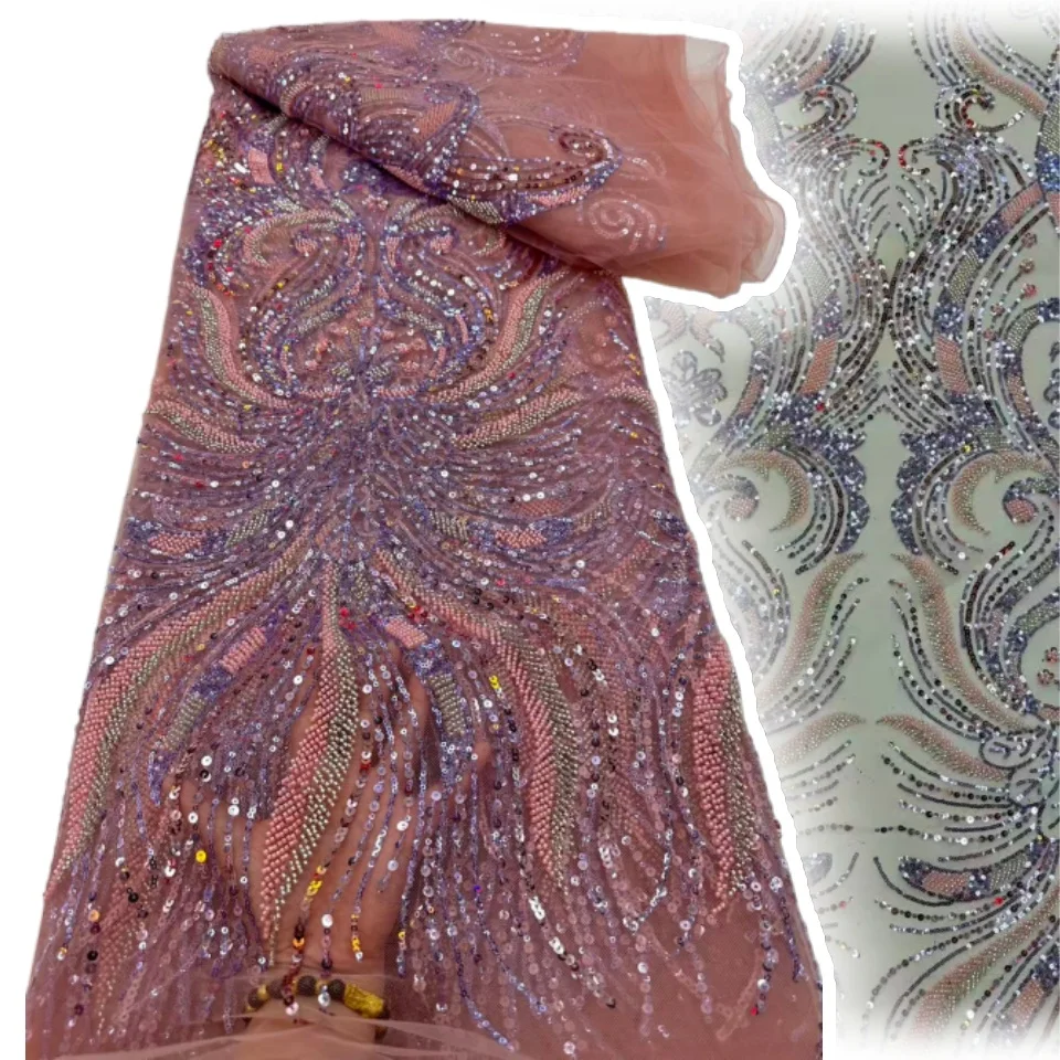 

2025 Высококачественная африканская кружевная ткань, Нигерия, Оливер, оранжевая кружевная ткань с блестками, тюль, сетка с блестками для шитья 1709