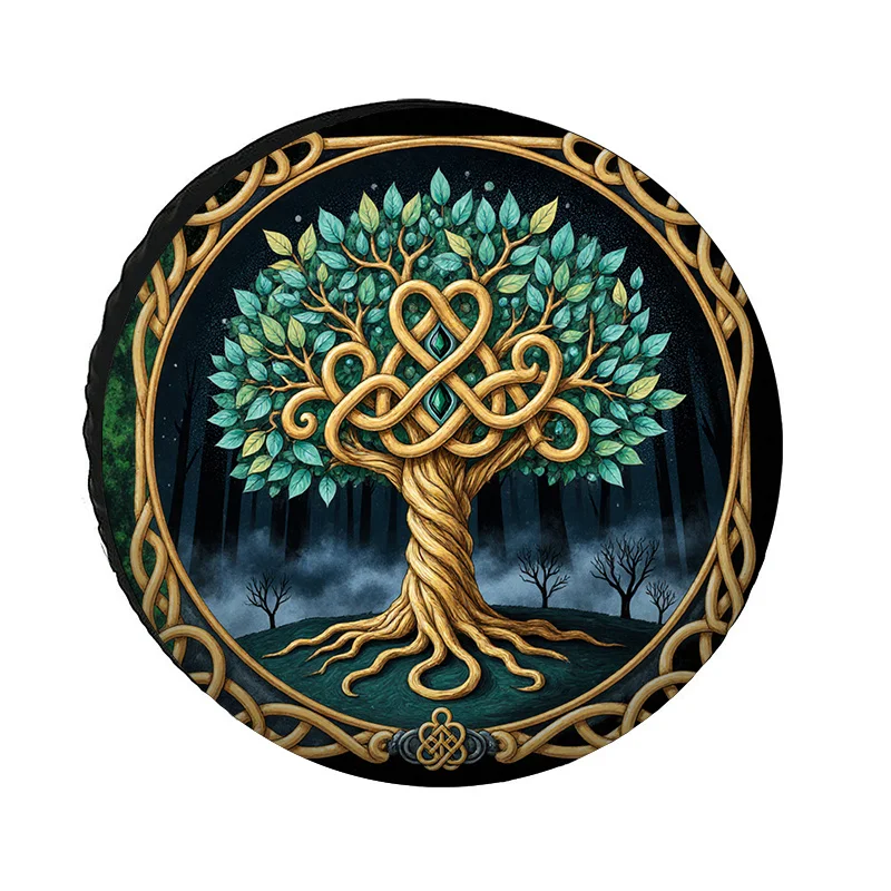 Waterproof & Sunproof Celtic Knot Tree Of Life Tire Cover With Mystical Celtic Art Design, Heavy-Duty Polyester Wheel For /Truck