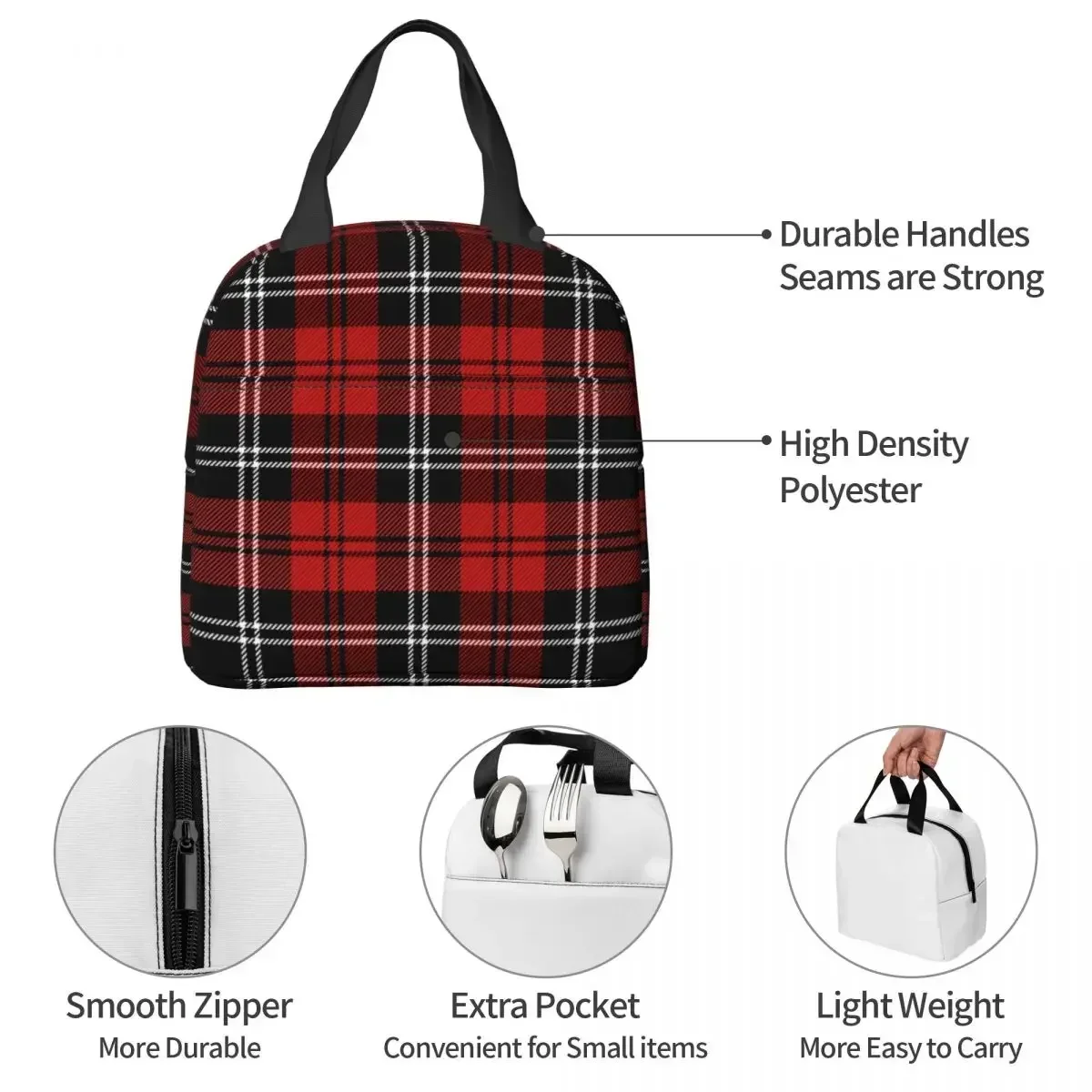 Christmas New Year Tartan Plaid Insulated Lunch Bags Thermal Bag Reusable Scottish Big Capacity Tote Lunch Box Men Women Outdoor