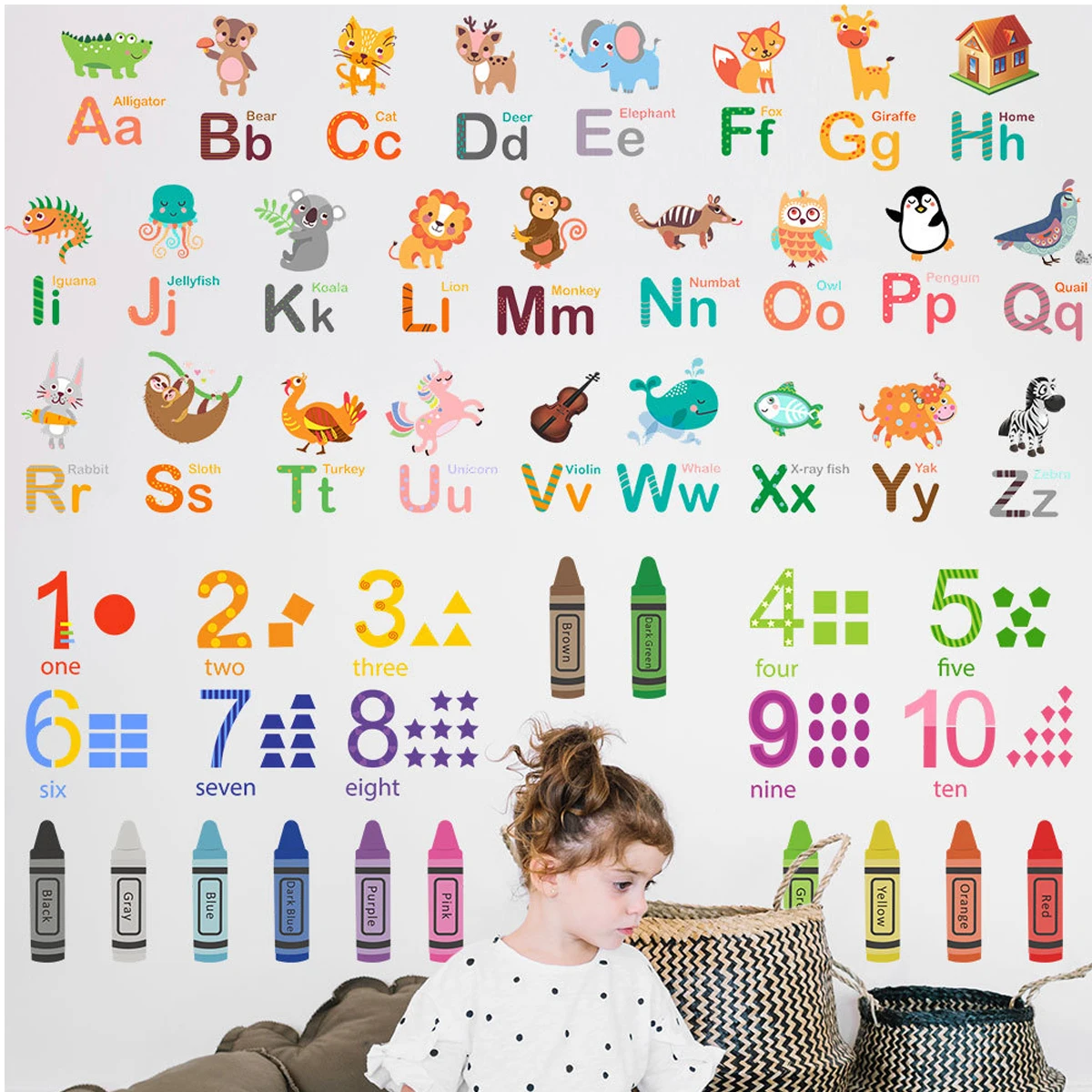 Creative Digital English Animal Puzzle Wall Stickers Children's Room Kindergarten Background Kindergarten Background