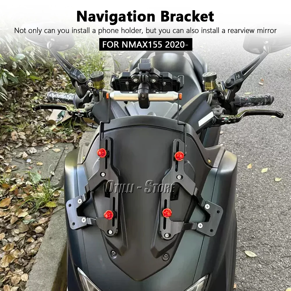 Motorcycle Black GPS Phone Navigation Bracket Mirror Holder Mount For Yamaha NMAX 155 NMAX155 Nmax155 2020 2021 2022 2023