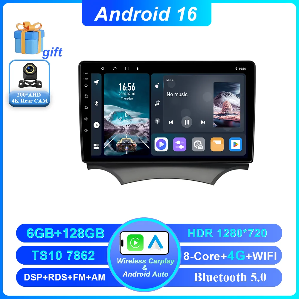 Android 16 Carplay voor Ford Ka 2008 - 2014 autoradio stereo multimediaspeler videospeler GPS navigatie QLED touchscreen 4G DSP