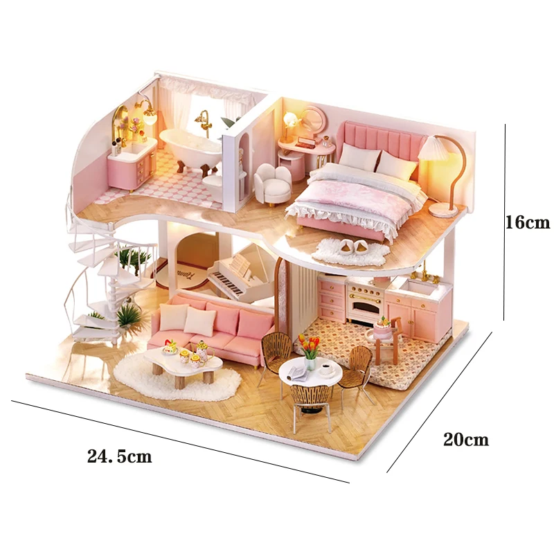 Doll House Mini DIY Small Kit Production Assembly Model Room Princess Toys Home Bedroom Decoration with Furniture Wooden Crafts