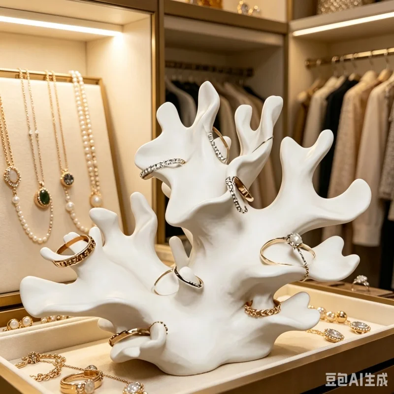 3D Coral Shaped Ring Holder Matte Black White Resin Jewelry Display Stand Rings Bracelets Storage Rack for Dresser Shop Showcase