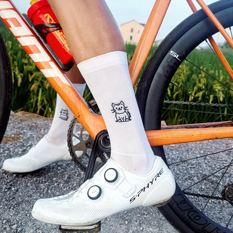 

Велосипедные носки Sporcks с кошачьим узором, весенне-летние мужские и женские шоссейные велосипедные спортивные модные дышащие высокоэластичные износостойкие носки до середины икры