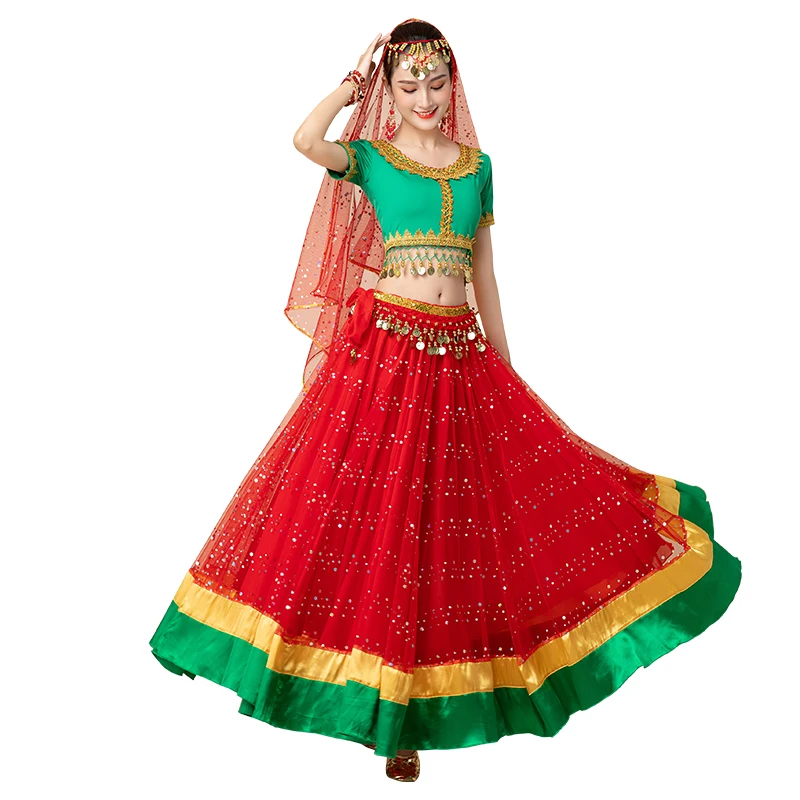 Women Belly Dance Outfits Indian Dance Bollywood Dress Costume Set Party Festival Halloween Performance Top Long Skirt