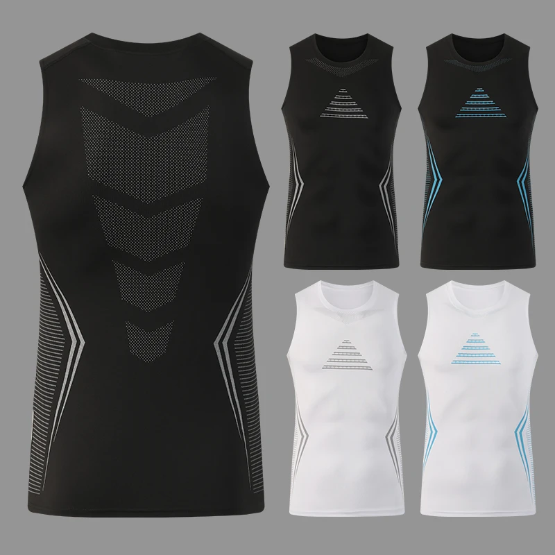 Compression Tank Top Men Gym Shirt Sleeveless Quick Dry Printing Sportswear Male Fitness Bodybuilding Vest Workout Muscle Top