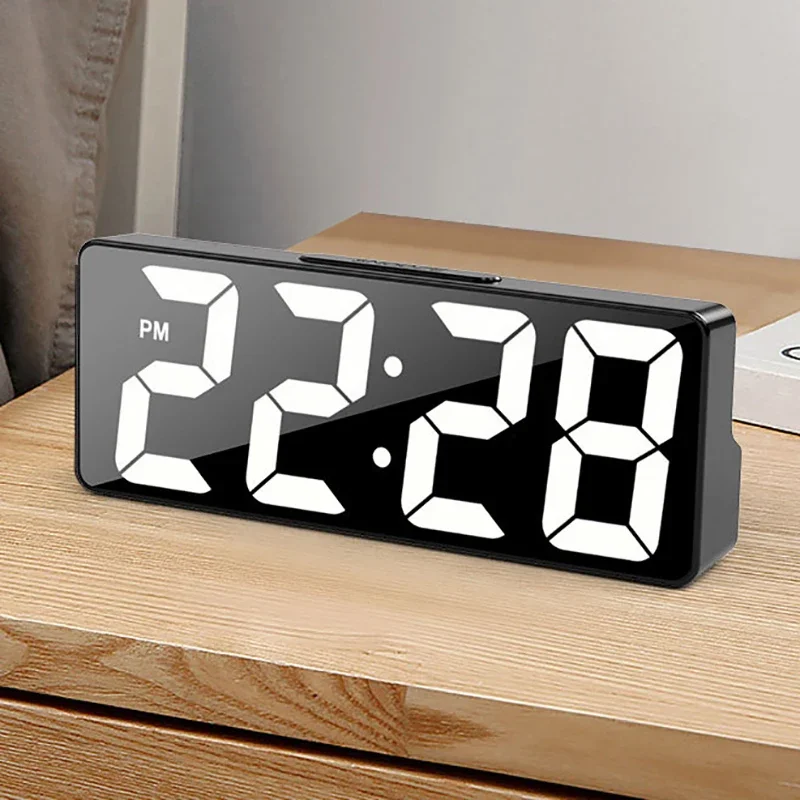 Digital LED Wake Up Light Alarm Clock Bedroom Electronic Desktop with Temperature Display Adjustable Brightness