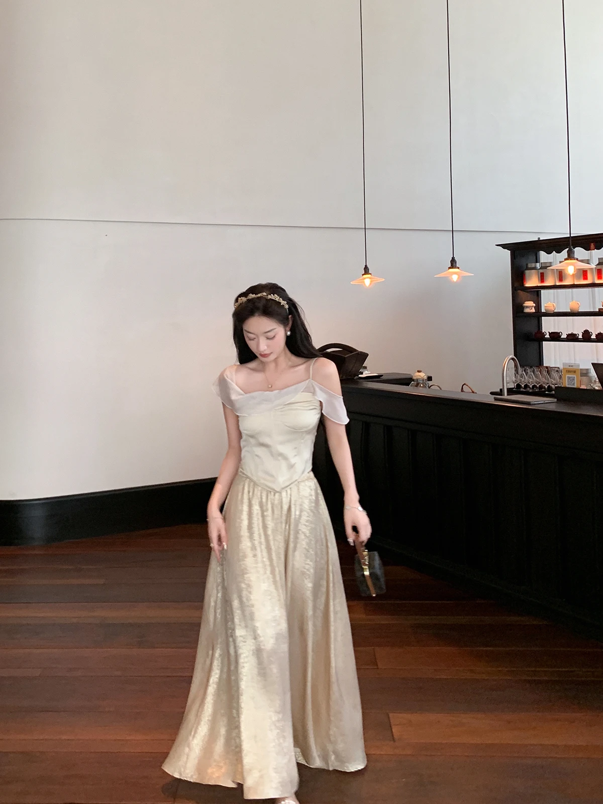 

Сияющая юбка-солнце Cchen Chencheng с жемчужным блеском и крупными оборками, с завышенной талией, для любого типа фигуры