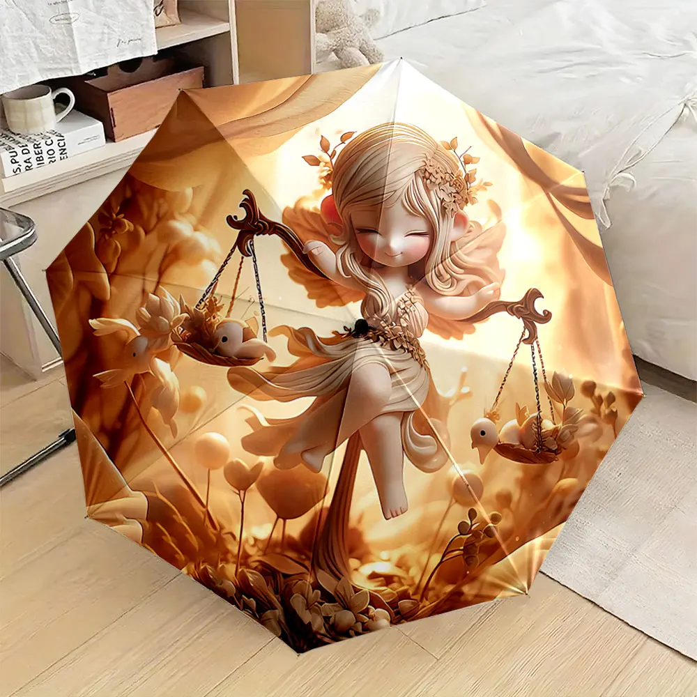 Fairy with Scales in Whimsical Golden Forest Compact Fashion Folding Umbrella for Daily Use, Christmas Gift