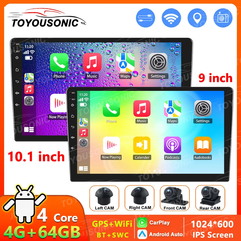 

TOYOUSONIC 9/10 inch Car Radio Carplay Android Auto Universal Multimedia Player 360 Panoramic Camera 2din Android Head Unit