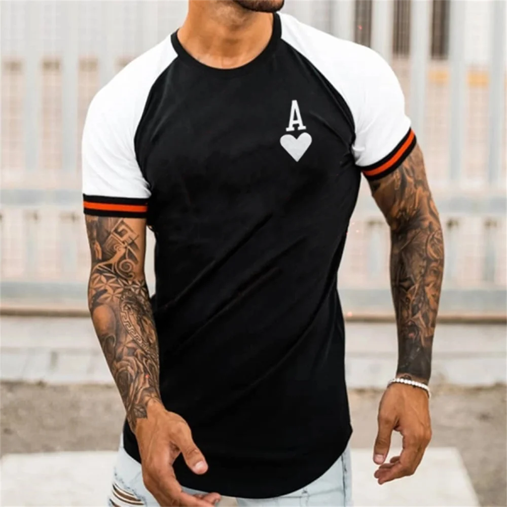 2023 übergroßen T-shirt männer T shirt Sommer männer Street Style Rundhals Shirt Mode Poker Kurzarm Zebra streifen Gedruckt