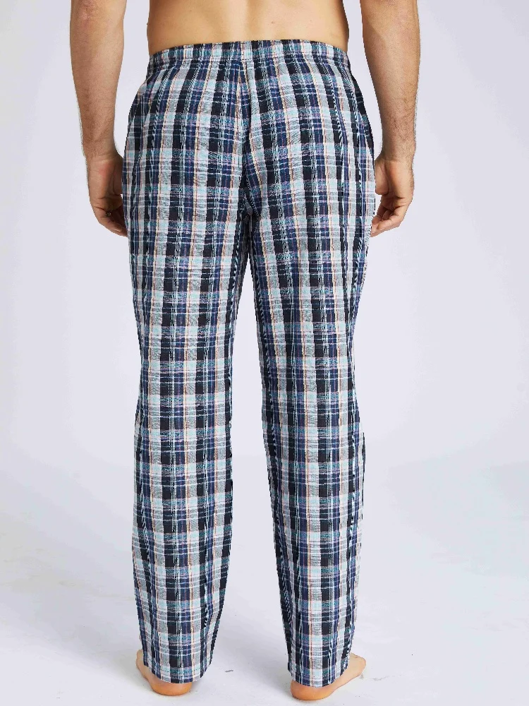 JupiterSecret Pantalones de pijama para hombre, ropa de dormir y pantalones de salón a cuadros finos de algodón, pantalones de pijama con bolsillos y mosca con botones