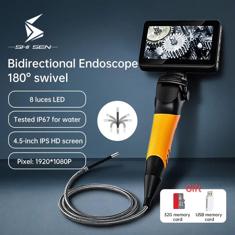 4/6mm 2Way Articulating Endoscope 4.5inch Screen Industrial Borescope 720p 8Leds Multifunctional 1M For Cars Customizable Length