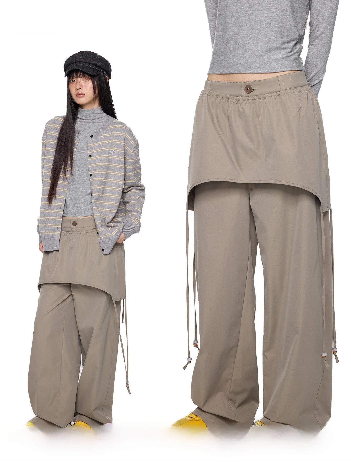 

EZEK Women's Wide Leg Pants Two-Piece Set Loose Drapey Straight Casual Trousers Autumn New Sle Comfortable Anti-Wrinkle