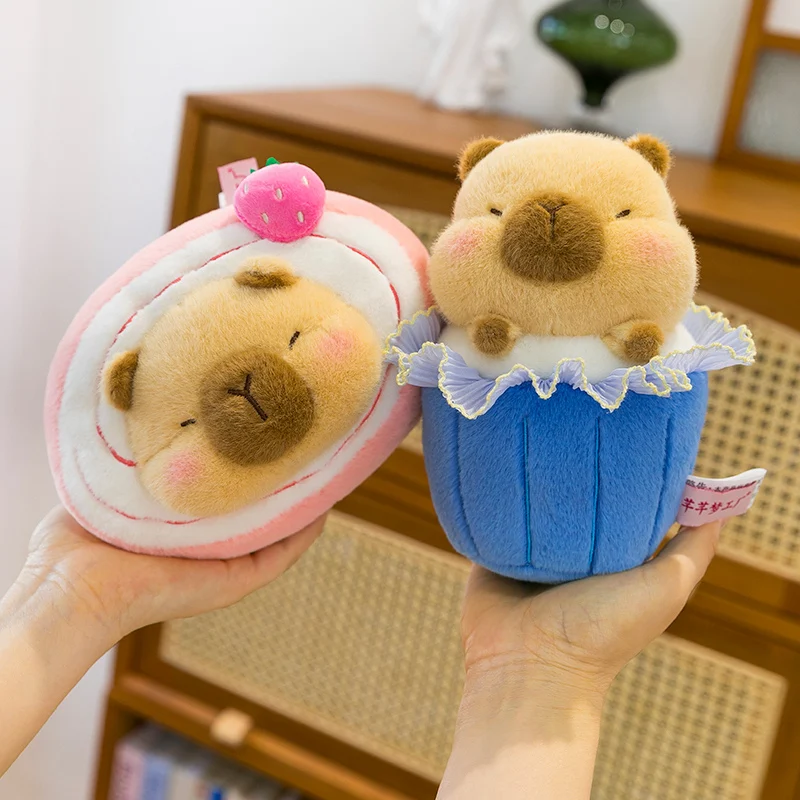 23cm Cartoon Dessert Capybara Plush Doll Doughnut Teacup Cake Swiss Roll Capybara Plush Toy Home Decoration Gift For Children