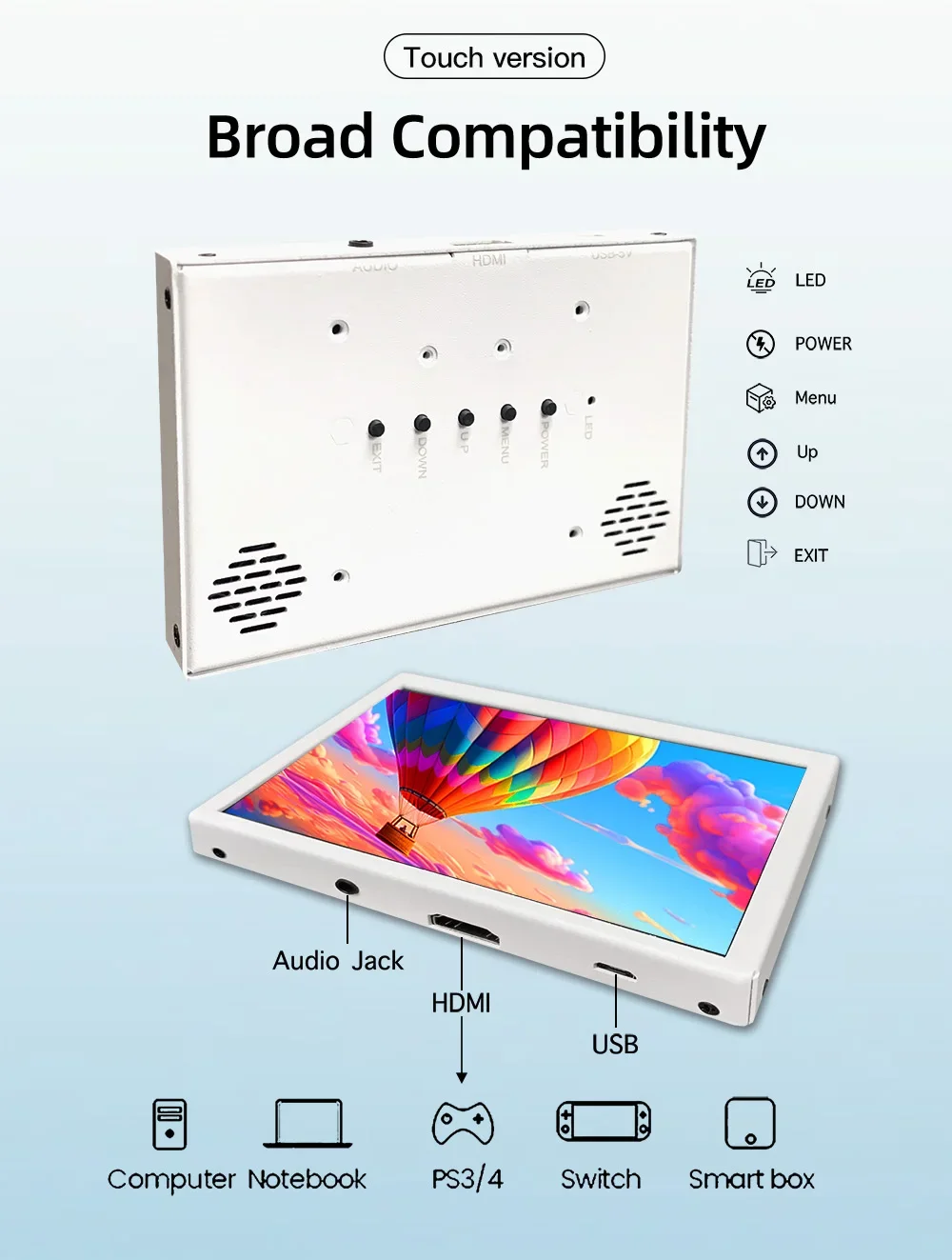 Imagem -05 - Lesown-monitor Mini Hdmi Touch Screen Minúsculo Display Lcd para Aida64 Cpu Gpu Branco Pequeno Computador Temp Data 800x480 Ips 5