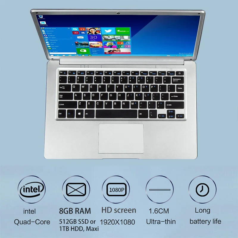 Molosuper 14 Cal Laptop Windows 10 Notebook cienkie laptopy biznesowe 8GB RAM 256GB SSD PC dla studentów komputer biurowy