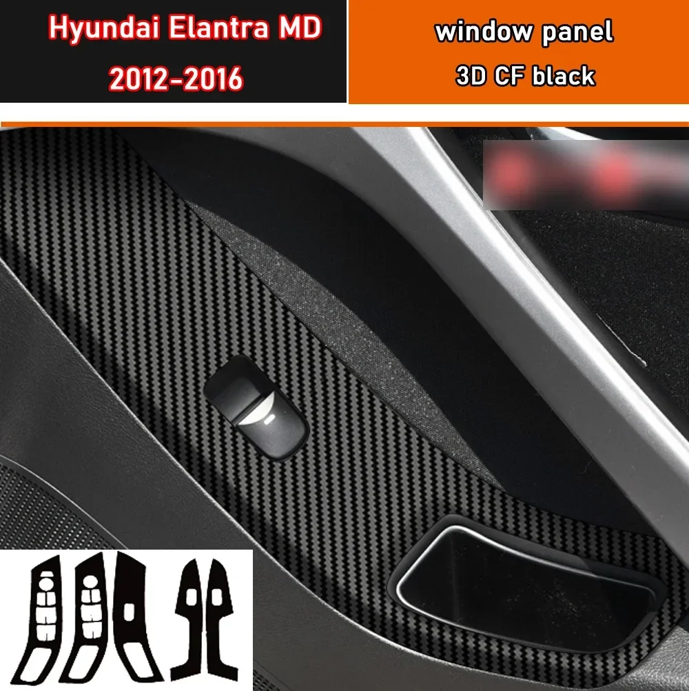Car Styling Black Carbon Decal Car Window Lift Button Switch Panel Cover Trim Sticker 4 Pcs/Set For Hyundai Elantra MD 2012-2016