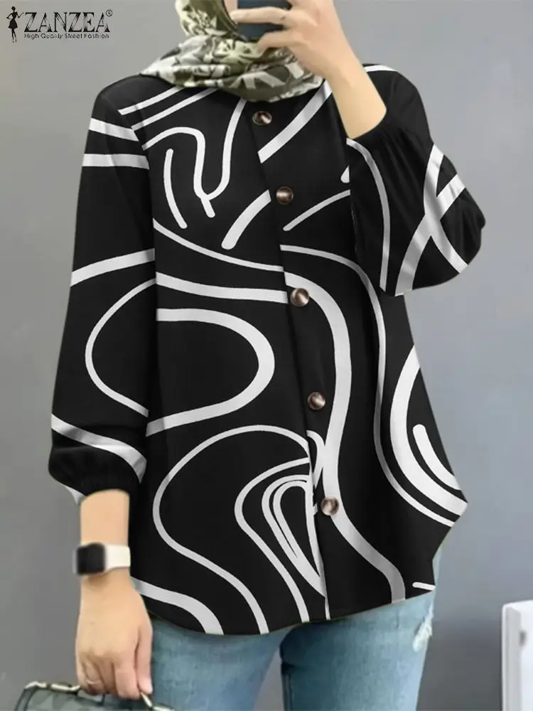 

Women Autumn Shirt Stylish Long Sleeve Floral Printed Blouse 2023 ZANZEA Vintage Party Work Tops Casual Abaya Hijab Muslim Blusa