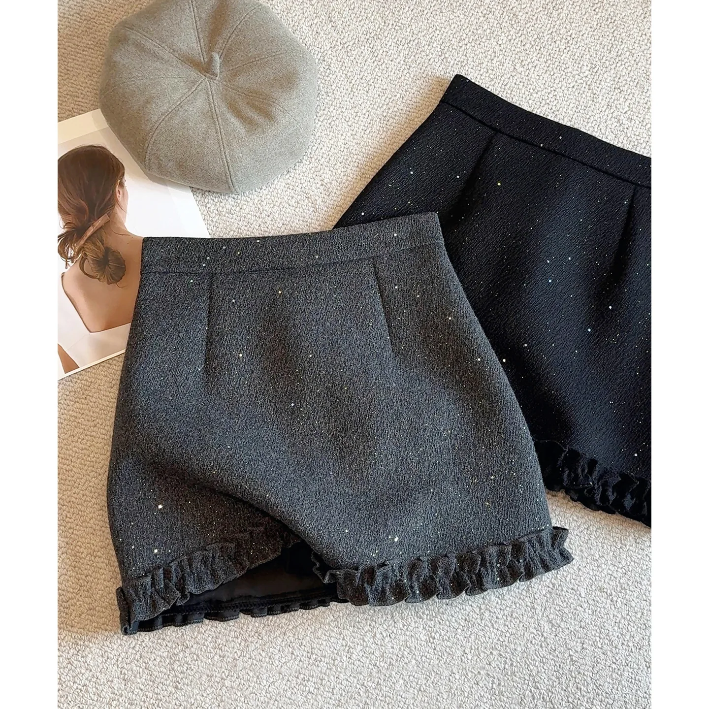 

Bright Starry Sky Woolen Skirt Women's 2026 New Fungus Edge Skirt A Word Hip-wrapped Woolen Skirt