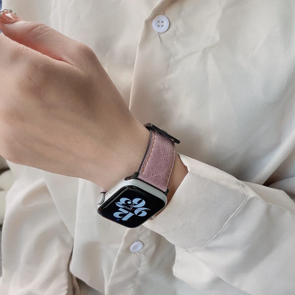 حزام من الجلد لساعة أبل 44 مللي متر 49/45 مللي متر 40/41 42 46 مللي متر حزام ريترو فاخر Correas iWatch سلسلة 10 9 5 4 SE 6 7 8 Ultra 2