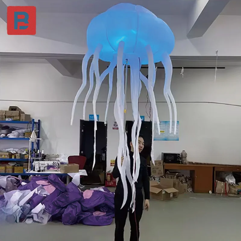 Inflatable jellyfish with blower, outdoor shopping mall square large-scale event decorative lighting props, can glow