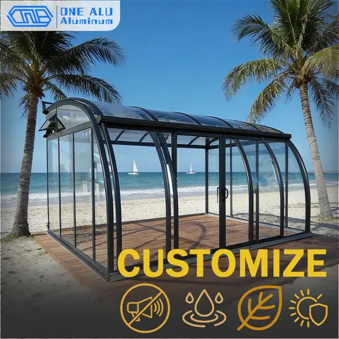 Panoramic City View Black Glass Sunroom Greenhouse Waterproof Dual Use For Relaxation And Plant Growing