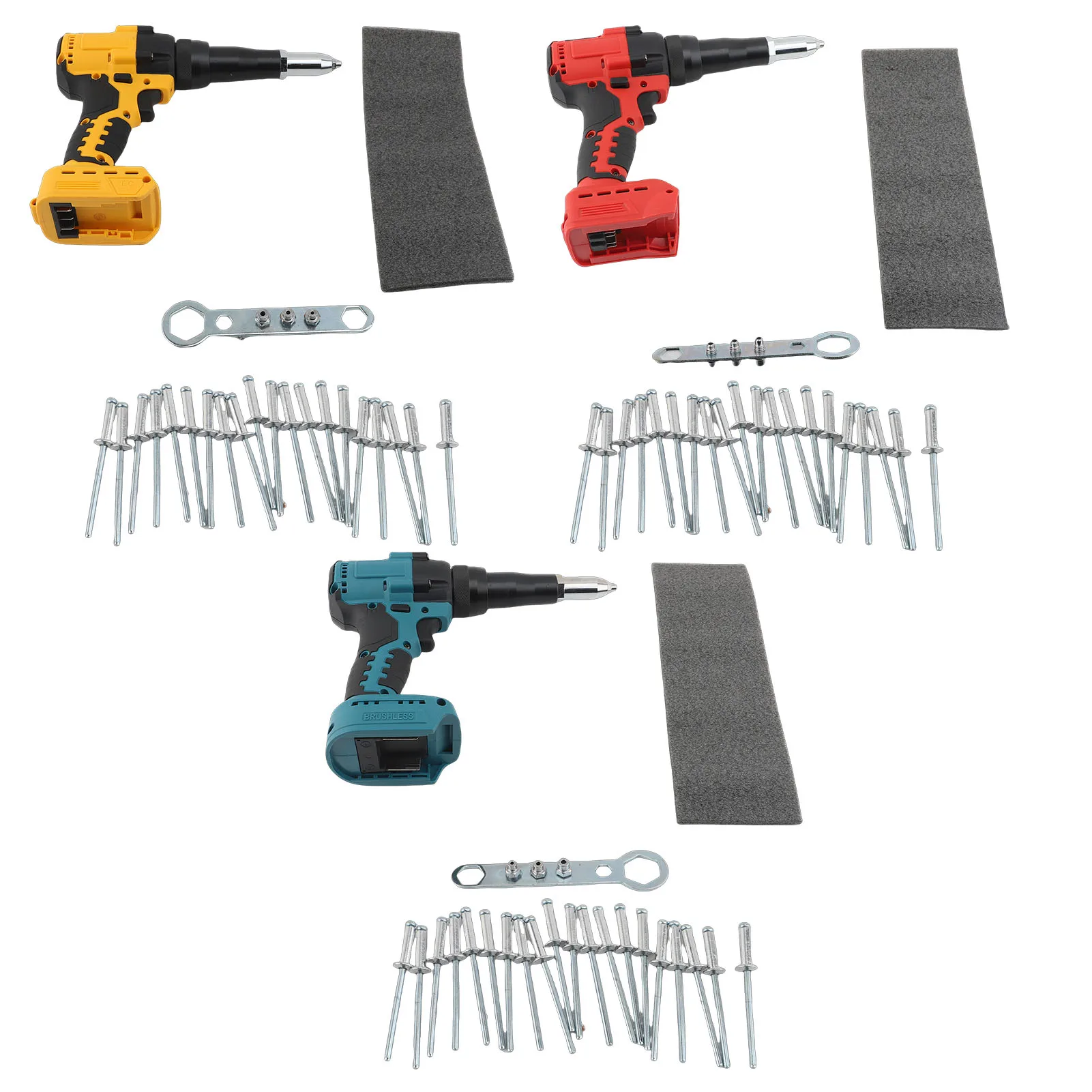 Cordless Rivet Gun Kit With LED Light Brushless Motor Electric Automatic Rivet Tool with 1/8in 5/32in 3/16in Head