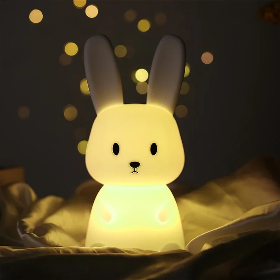 led-ナイトライトかわいいウサギ動物漫画シリコーンランプ調光可能な-usb-充電式子供のための子供の寝室のギフト睡眠ライト
