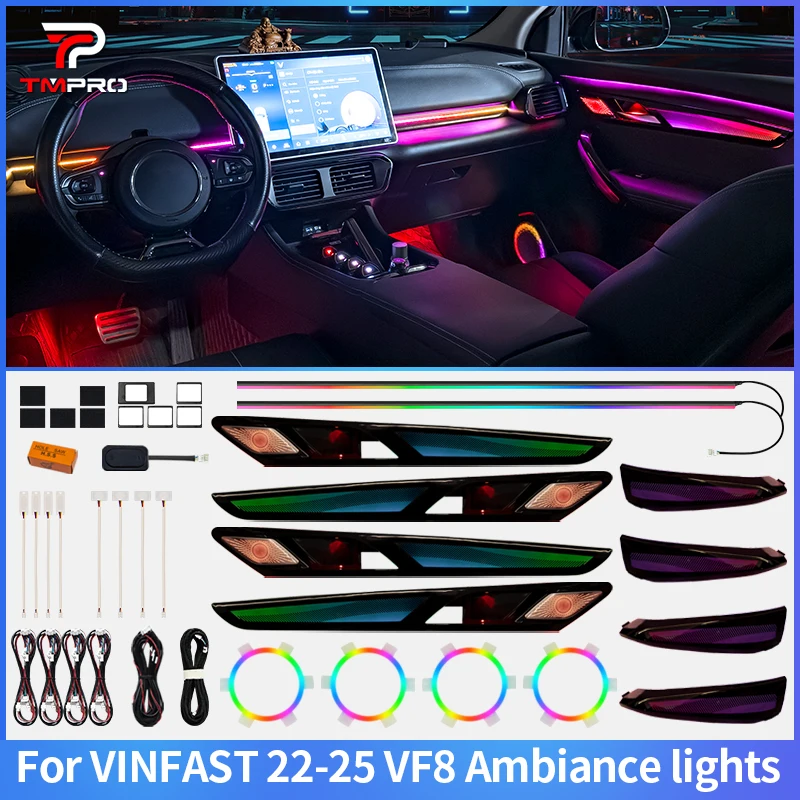 TMPRO 64-color LED safety assistance system ambient lighting, suitable for 2022-2025 VINFAST VF8 car interior decoration