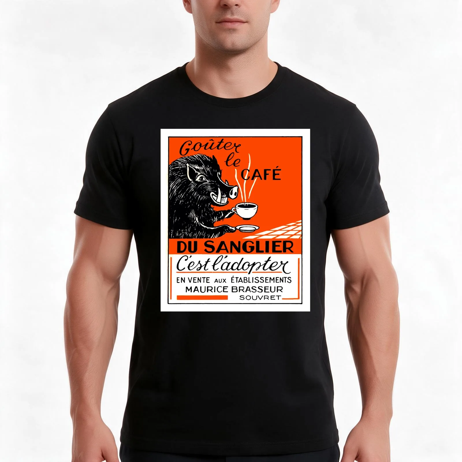 Antique Belgian Coffee Boar Advertising Poster T-Shirt Summer Casual Cotton Tee Oversized Streetwear Tops Unisex Men Women