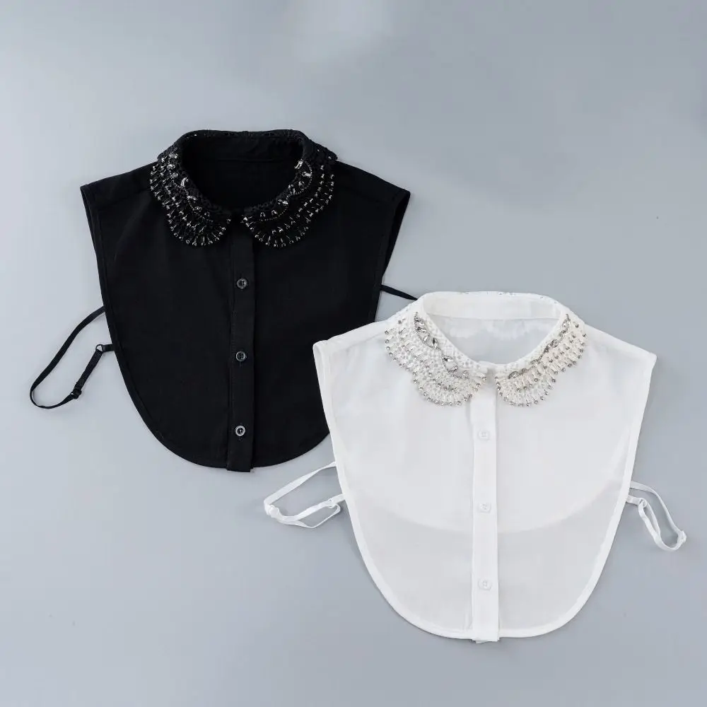 

Блестящий воротник с искусственными стразами, белый цвет, элегантный фальшворотник ручной работы с бисером и кружевным дизайном, съемный воротник в винтажном стиле