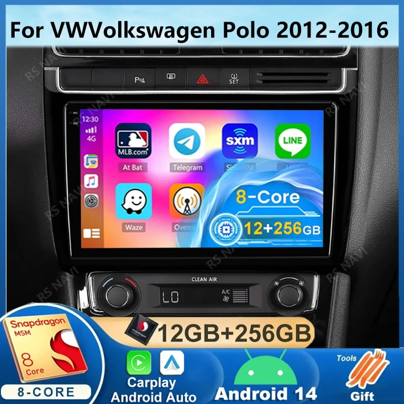 Android 14 Car Radio For Volkswagen VW polo 5 sedan 2008 - 2020 Multimedia Player 2 Din Carplay Stereo GPS DVD Head Unit NO 2DIN