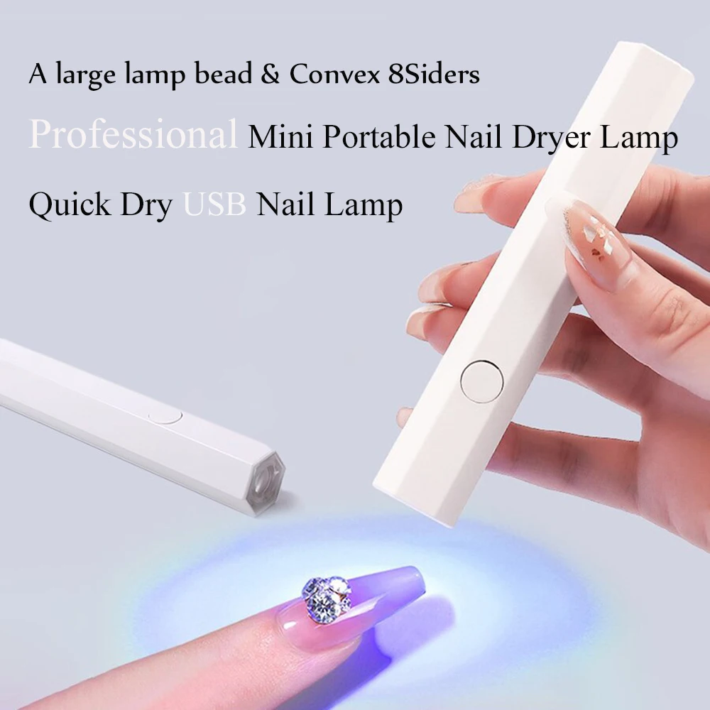 1Pcs Professional Mini Portable Nail Dryer Lamp White/Rose/Blue Quick Dry USB Nail Lamp With Convex 8Siders Handheld Nail Led