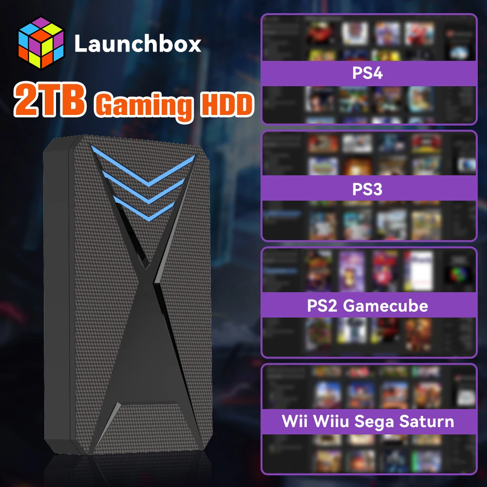 Launchbox 2TB Game Hard Drive Retro Game Console for PS4/PS3/Switch/PS2/Wii/Wiiu with 4200+ Games Plug&Play for Wins PC/Laptop