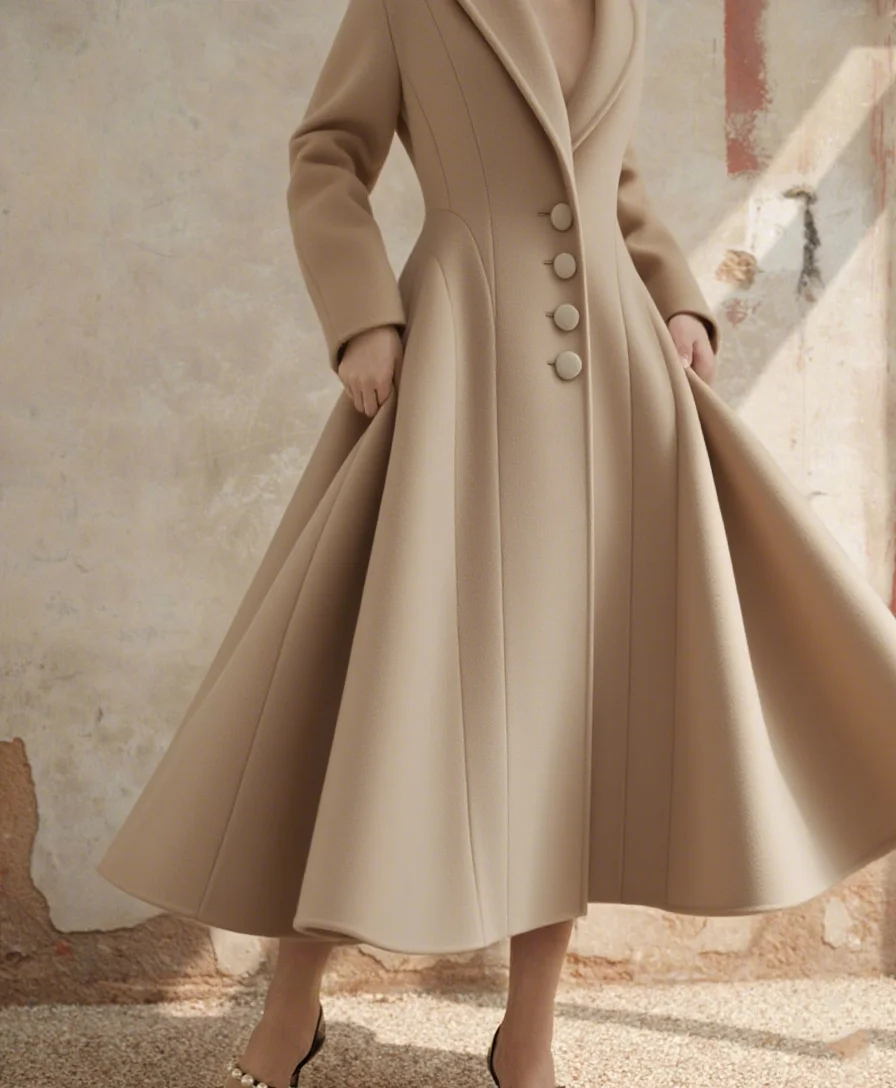 Elegant Women Long Coat Solid Color V-Neck Overcoat Lady Slim Fit Warm Single Breasted Blazer Jacket Dress Customized Made