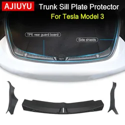 AJIUYU For Tesla Model 3 Y Car Trunk Sill Plate Protector TPE Rubber Boot Loading Guards Cover + ABS Sides Bar Fender