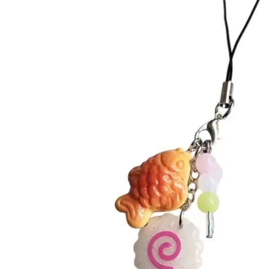 

Kawaii японский уличный ремешок для телефона, подвески Taiyaki Narutomaki, рыбный торт, брелок Dango, сумка, брелок, аксессуары, подарок другу