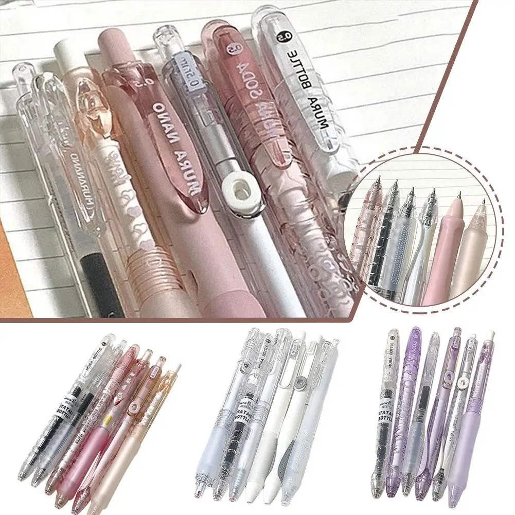 6pcs Korean Fashion Gel Pen Simplicity Transparent Writing Scrapbook Pen Visiable School Pen To Back Stationery Gel Supplie H1Q6