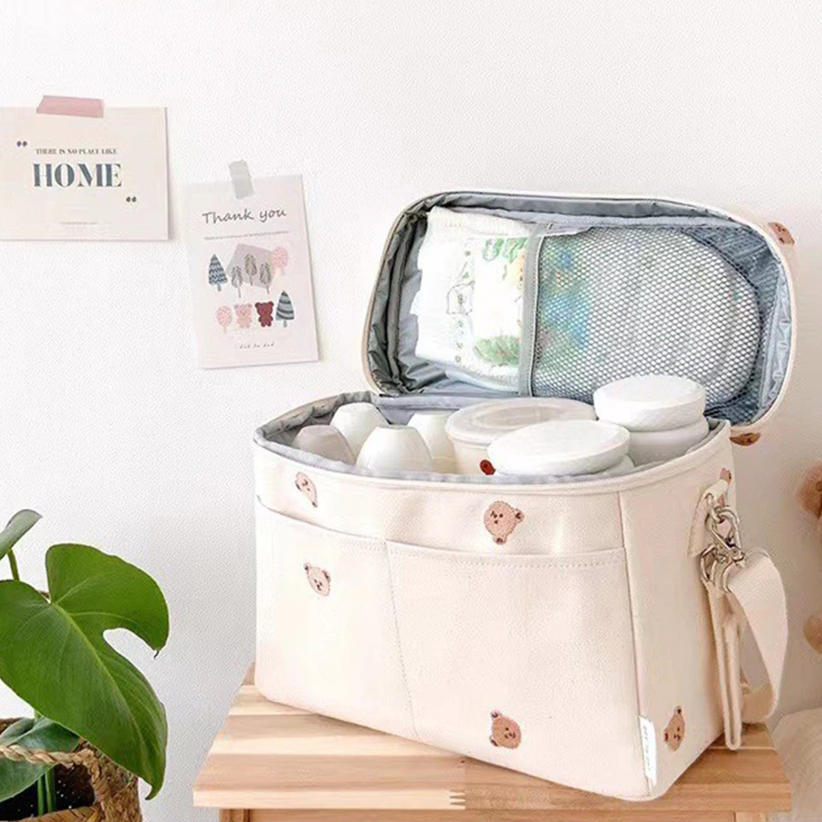 Cute Bear Insulation Bag Baby Stroller Storage Mommy Portable Outing Warm Bottle Diaper Pouch Home Multifundtional Organization