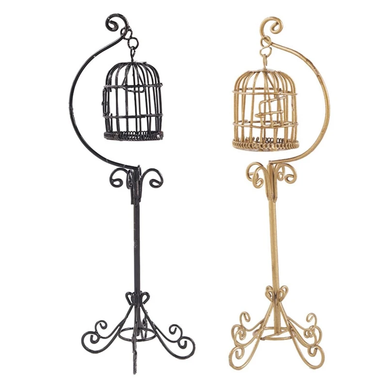 Mini Metal Bird Cage Model Micro Landscape DIY Birdcage Ornament Crafts X3UC