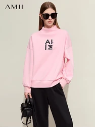 AMII minimalizm bluzy damskie 2024 wiosenny nowe napisy haft Streetwear bluzy z opuszczonymi rękawami luźny Top 12411006