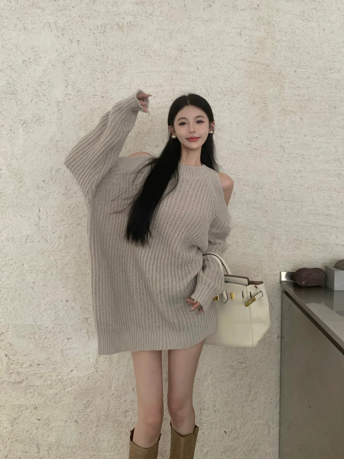 

Knee Length Pullovers Christmas Sweaters Jumpers Women Kntwear Loose Hiking Style Korean Lady Knitting Stretchy Heart-Shaped Row