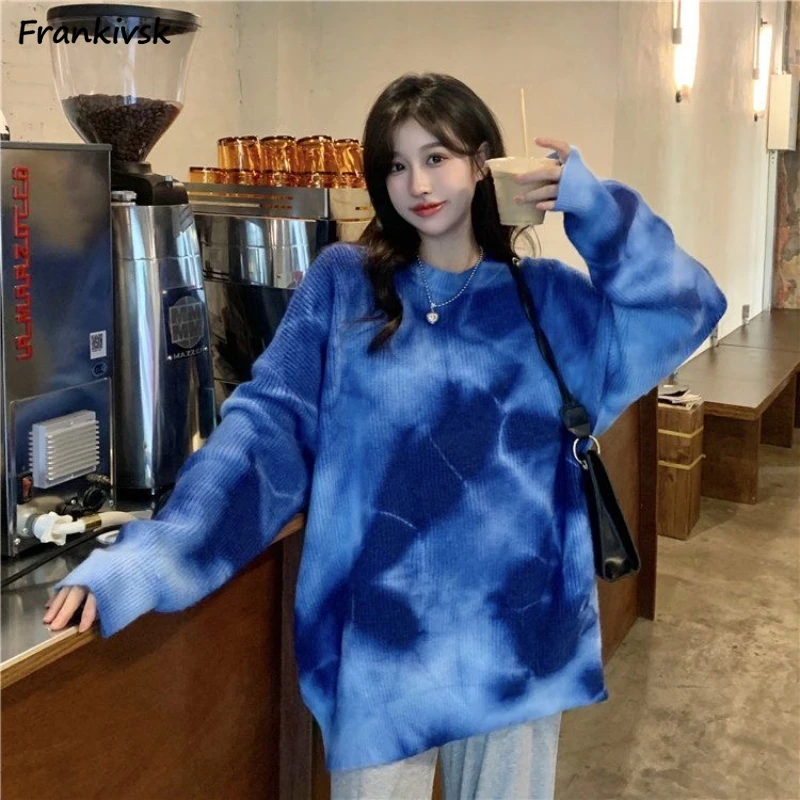 Vintage Sweaters Women Japanese Style Slouchy Tie-dye All-match Knitwear Autumn High Street Sweet Casual Aesthetic College Daily