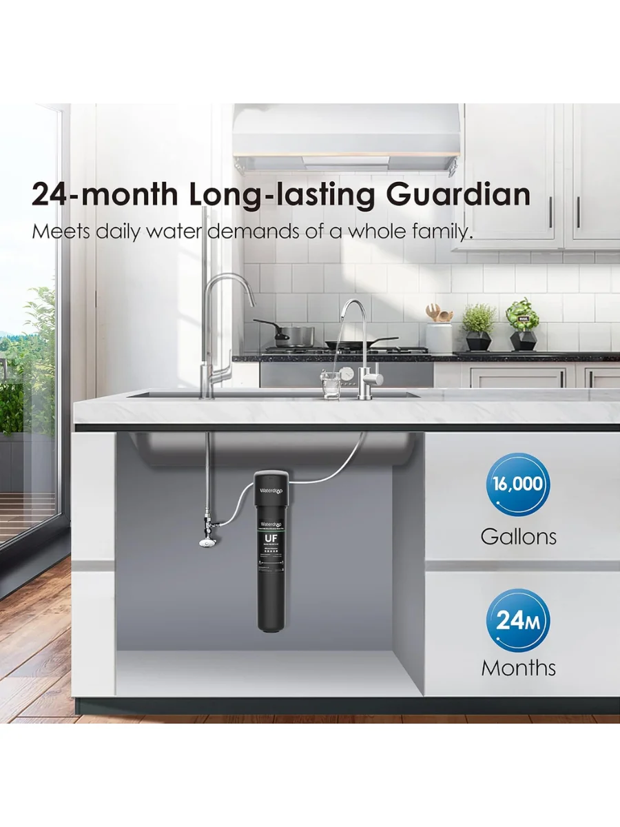 نظام تصفية المياه بالترشيح الفائق تحت الحوض ، قطرة ماء 15UB-UF ، μm ، يقلل الرصاص ، Cl ، الطعم السيئ